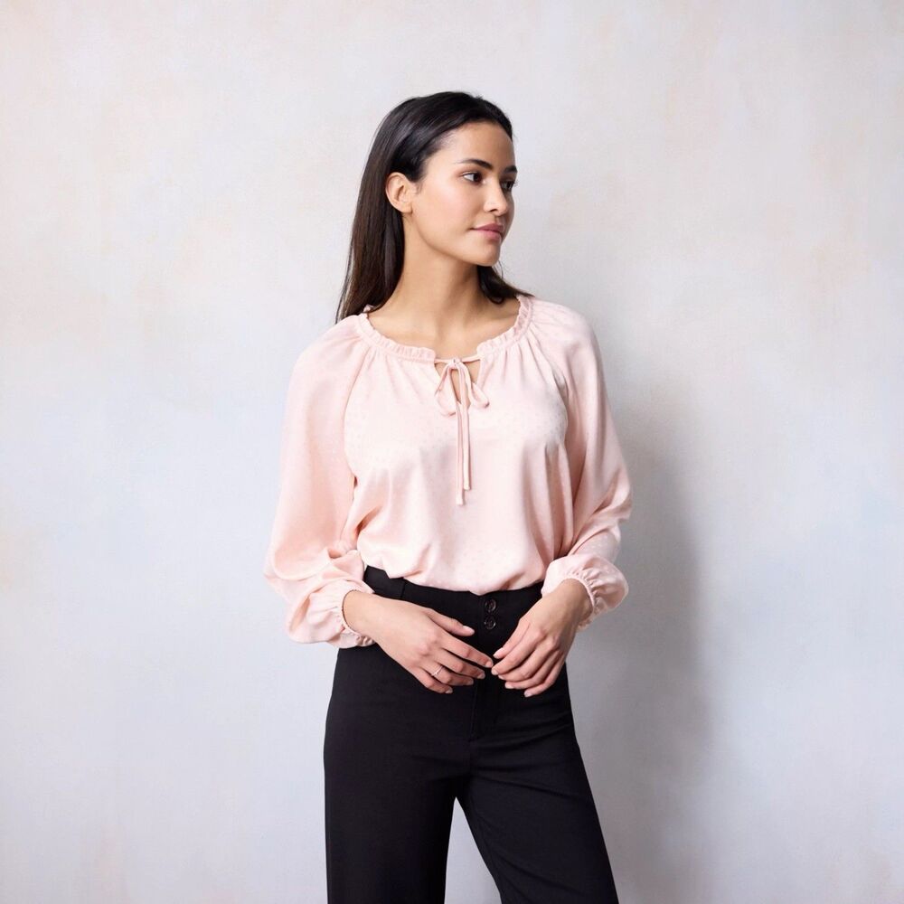 LC Lauren Conrad Blouse Size M Top Blush Tie Front Pale Ballerina Peasant NWT